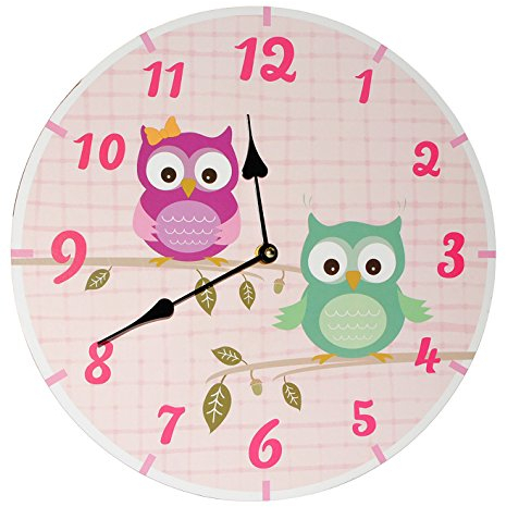 alles-meine.de GmbH Wanduhr aus Holz - lustige Eulen - 34 cm groß - sehr leise ! - Uhr - Analog - Kinderzimmer & Wohnzimmer - Eulenmotiv - für Jungen Mädchen Kinder - Eule - ..