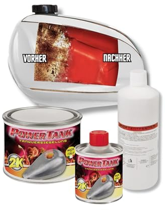 POWER TANK - Trattamento Serbatoio Moto (8/10 Litri) Kit Piccolo Small 350 gr per Interno Serbatoi Elimina la Ruggine Ripara Protegge Arrugginito da Moto Ciao Ciclomotore d'Epoca con Antiruggine