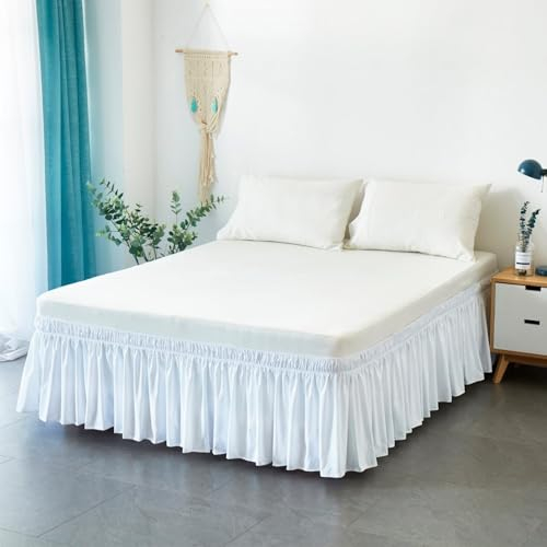Jupe de lit à Volants - Robuste et élastique - Style Enveloppant - 38cm de Hauteur (Color : White, Size : 180 * 200+38cm)