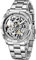 Tiong Automatik Uhr Herren Mechanische Skelett Glasboden Römische Zahlen Diamant Zifferblatt Wasserdicht Schwarz Männer Armbanduhr mit Edelstahl Uhren (silber1)