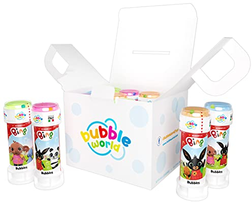 Bubble World - Pompas de Jabón Bing - Pompas de Jabón Niños - Ideales como Detalle cumpleaños niños - Juegos Bing - Tubos Blancos con soplador Rojo Integrado - 12 uds de 60 ml - Made in Italy