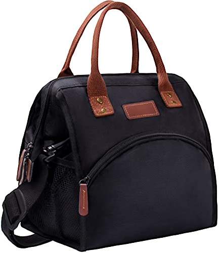 ZATOGOO Borsa Termica, 15L Borsa da Porta Pranzo per Donne, Borsa Frigo Borsa da Pranzo Termica Ampia Aperta e Manutenzione di Freddo Caldo Termica Isolante per Lavoro, Picnic, Viaggio - Nero