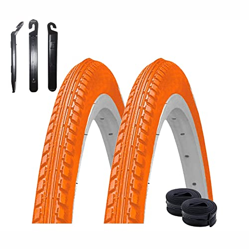2 x Kenda K-142 Fahrradreifen Fahrradmantel Orange 40-635 (28 x 1 1/2) + 2 x Schläuche AV inkl. Reifenheber