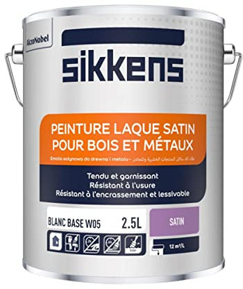 Sikkens Artisans 5358525 Peinture Laque Satin pour Bois et Métaux Intérieur, Blanc Base W05, 2,5 L