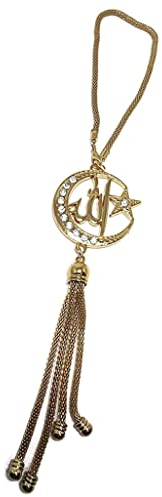 Islam Spiegel Hängende Auto Dekor Ornament mit Hängender Kette AMN343 Fahrzeug Dekoration Allah Arabische Namen Mond Stern Metall Anhänger Design Arabische Kalligraphie Eid Ramadan Muslim Geschenk