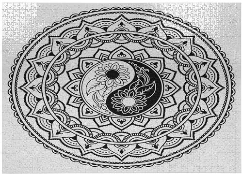 ABAKUHAUS Ying Yang Puzzle, Eastern Blossom Yin Yang, Heirloom-Qualität lustige Aktivität für die Familie langlebiger Karton, 1000 Stücke, Schwarz-Weiss