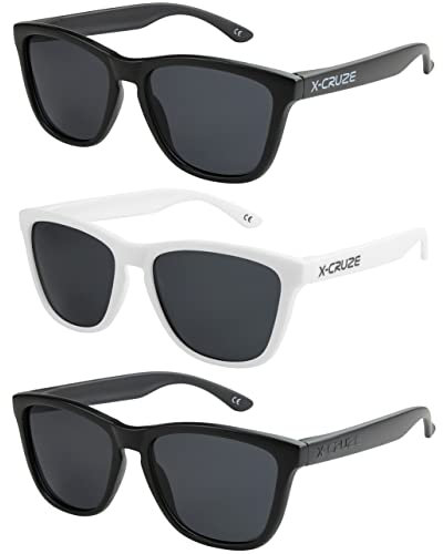 X-CRUZE 3er Pack Nerd Sonnenbrillen polarisierend Vintage Retro Style Unisex Herren Damen Männer Frauen Brille - schwarz matt & weiß matt - Set 34 -