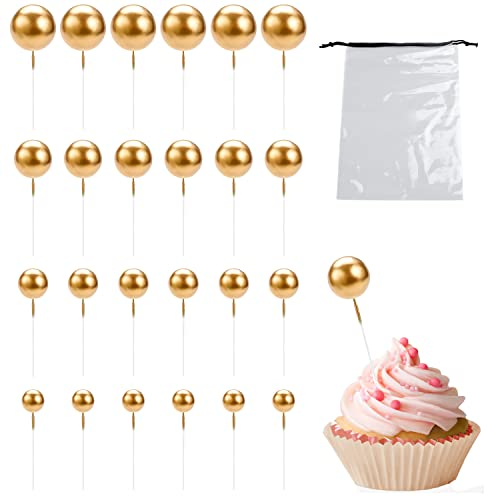 40 Pcs Ball Cake Toppers, 1.5cm/2cm/2.5cm/3cm with 1 Pc Storage Bag, Round Foam Cake Toppers, Faux Pearl Cake DIY Insert Decorations for Birthday Party Anniversary Baby Shower Weddings.