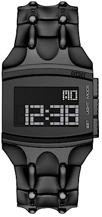 Diesel Orologio Croco Digi da uomo, movimento LCD, cassa in acciaio inossidabile nera da 33 mm con bracciale in acciaio inossidabile, DZ2156