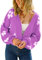 HEYPORK Damen Herbst Winter Warm Bequem Pullover Casual Mode Strickjacke Strickpullover Frauen Herbst Strickjacke StraßE Hipster Kurz Gestrickt Pullover Blumen Pullover(Lila, S)