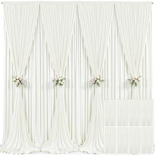 8 Panels Ivory Backdrop Curtain for Wedding Parties Wrinkle Free Ivory Photo Curtains Backdrop Drapes Fabric Decoration for Baby Shower Photography 40ft(W) x 10ft(H)