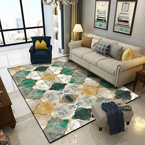 Rururug Teppich Wohnzimmer 160 x 230 cm kurzflor Teppich, Anti-Rutsch Unterseite, Baroque Style, Easy Care, Waschbarer, FüR Schlafzimmer kinderzimmer Flur.(Smaragd, Senfgelb)