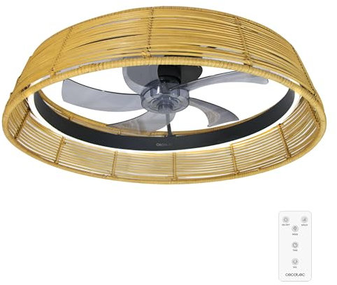 Cecotec Ventilador de Techo con Luz con Mando EnergySilence LampAero 600 Natural Design. Motor DC, 20W, LED de 45W, 5 Aspas de 17, 6 Velocidades, 3 Tonos de Luz, Temporizador, Modo Winter/Summer