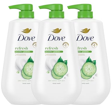 Dove Body Wash with Pump Refreshing Cucumber and Green Tea 3 Count Refreshes Skin Cleanser That Effectively Washes Away Bacteria While Nourishing Your Skin 30.6 oz