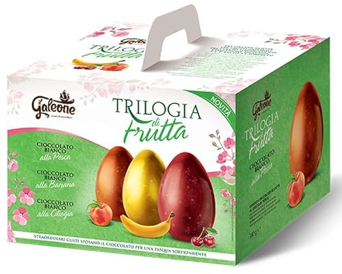 Il Galeone Trilogia di Frutta Uova al Cioccolato Bianco ai Gusti Pesca, Banana e Ciliegia con Sorpresa, 540g