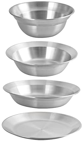 Juego de 4 Platos de Acero Inoxidable NUZAMAS 201, Plato de Acero Ligero de Metal, Platos de Cena de Metal Cepillado Reutilizables, Platos de Cena de Metal duraderos para Picnic, Barbacoa, bistec