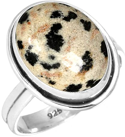 Jeweloporium 925 Silber Ringe für Frauen Größe 54(17.2) Mehrfarbig Echt Dalmatiner Edelstein Kostüm Silber Ringe das Erntedankfest Geschenk Jahrgang Schmuck