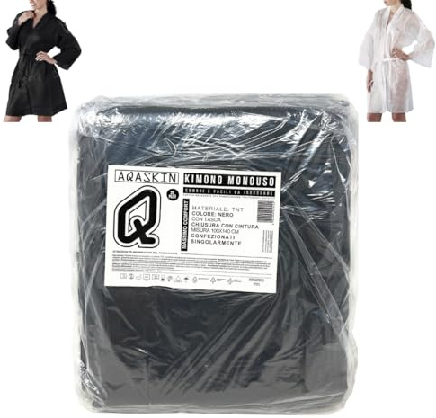 AQASKIN Einweg-Kimono für Kosmetikerinnen aus TNT 30 g/m² – Packungen mit 20 Stück – Mengenrabatte – Einzeln verpackt – Weiß 100 x 140 cm – Tasche und Riemen