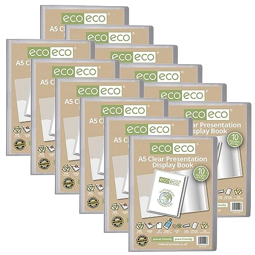 eco-eco Lot de 12 porte-vues transparents à 10 pochettes Format A5 50% recyclé avec pochettes en plastique Eco126 x 12