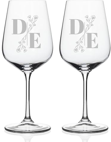 Wanapix | Pack 2 Copas de Vino Personalizadas | Copas de Cristal Grabadas para Vino con el Nombre o Texto que quieras | Pack de Copas de Cristal | Iniciales