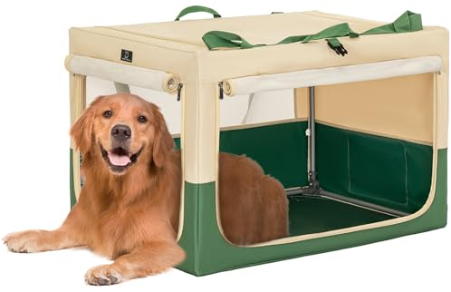A 4 Pet Hundebox faltbar für große Hunde, Hundebox für zuhause Auto Hundetransportbox einstellbare Kompatibilität, tragbare Kennel Hund mit integriertem Aluminium Rahmen (L, Grün)