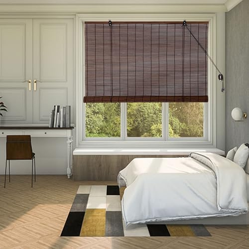 XuSymoz Bamboo Roll Up Shades 60 W x 72 L, Light Filtering Brown Blinds, Easy Install Inside/Outside Mount Natural Roller Shades for Home Patio Porch Indoor