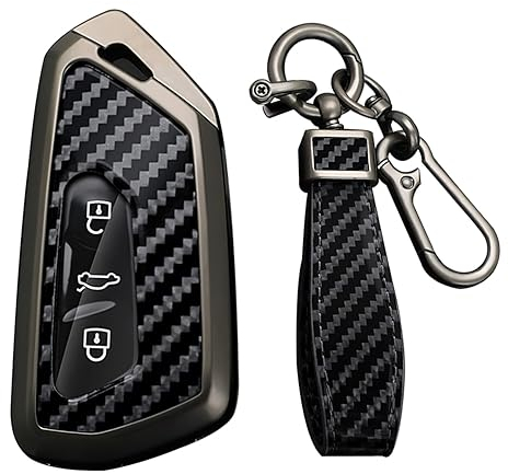 KUNIO Autoschlüssel Hülle Passt für VW Golf 8 GTE GTI ID.3 ID.4 GTX Passt für Seat Leon MK4 Cupra Formentor Passt für Skoda Octavia Schlüsselhülle Metall Schlüsselcover Schlüsselanhänger A Schwarz