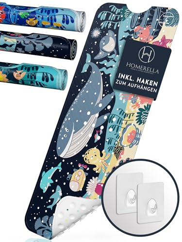 Homerella® Badewannenmatte rutschfest Kinder - 100% BPA frei Inkl. 2 Haken zum Aufhängen 100x40cm - Antirutschmatte Badewanne Baby hautsensitiv & schimmelresistent - Badematte rutschfest & waschbar