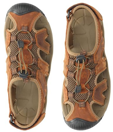 7STROBBS Sandales Homme de Randonnée de Marche Fermées Sport et Extérieur Sandales en Cuir Été Confortable Chaussures de Trail de Plage de Trekking,Marron Clair,44EU