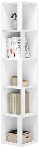 eSituro Libreria de 5 Niveles, Estanteria Vertical para Libros, Libreria Alta y Estrecha, Estanteria de Almacenamiento para Estudio, Oficina y Salón, Blanca, 30x159x30 cm