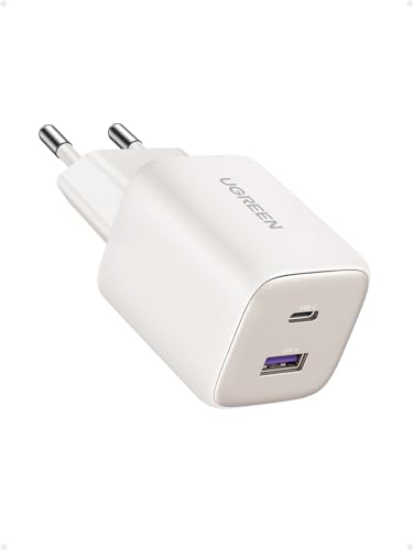 UGREEN Nexode USB C Ladegerät 35W iPhone Schnellladegerät 2-Port Netzteil GaN II USB-C Stecker kompatibel mit iPhone 16 Pro Max, 16 Pro, 16, 15, 14, 13, Galaxy S24 Ultra, iPad, Tab A8, Pixel (Weiß)