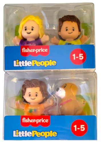 Fisher-Price Little People Kleinkind-Spielzeug, 1 Paar, Figurenpackungen mit je 2 Charakteren inklusive Hund (insgesamt 4 Figuren)