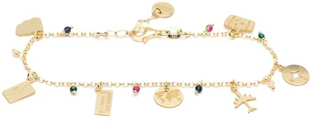 WearTravelers 925 Sterling Silber Armband mit Reise-Anhängern (Koffer, Welt, Flugzeug) - Verstellbar - Geschenk für Reisende - Made in Italy - Modell Mumbai