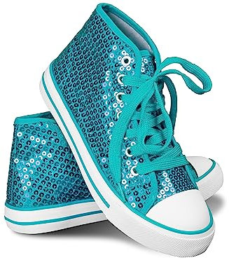 Think Jeck! Pailletten Schuhe Damen Glitzer Sneaker auch als Wendepailletten wählbar Halbhoch Damenschnürer Disco (Türkis, 38)