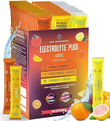 Key Nutrients Elektrolyte Pulver - 3 Geschmacksrichtungen - 40 Portionen - Elektrolyte Ohne Zucker - Keto Elektrolyt Pulver : Glutenfreies Ohne Zucker - Zusatz: Magnesium, Kalium - Electrolyte Powder