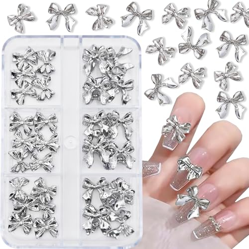 Nail Charms, Bogen Nagel Charms 3D Silber Bogen Nail Art Dekoration,3D Acryl Bow Nail Art Strasssteine Nail Gems für Frauen Acryl Nagel