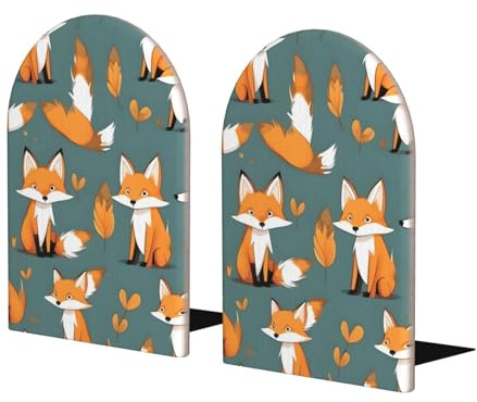 1 paire de grands serre-livres en bois avec renard jaune, accessoire décoratif moderne, maintient les livres en toute sécurité aux serre-livres