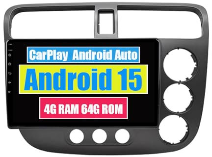 RoverOne Unidad principal estéreo CarPlay para Honda Civic 2000 2001 2002 2003 2004 2005 2006 Android Auto pantalla táctil Sat Navi Bluetooth WiFi reproductor de radio (para volante a la derecha)