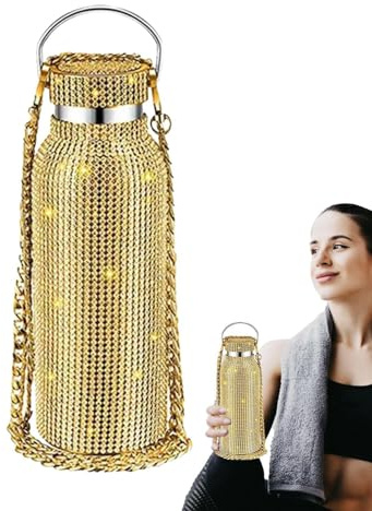 Bliing Trinkflasche - Glitzer Wasserflasche, Mode Thermoflasche | Edelstahl Funkelnde Flasche, Nachfüllbare Strass Thermoflasche mit Kette, Isolierter Glitzerbecher, Stilvolle Flasche für Mädchen