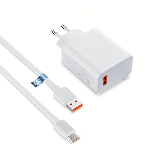 Chargeur Rapide Xiaomi 33W Avec Câble USB C de 2M - Adaptateur Turbo pour Xiaomi 11 Lite, Mi 11i, 10T Lite, Mi 10T Pro, Redmi Note 13 5G, 12S, 11, 11S, 10 Pro et Plus
