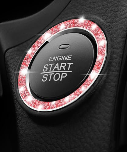 Flaconi Auto Motor Start Stop Button Ring,Auto Zubehör Innenraum,Auto Zubehör,Universal Auto Kristall Strass Diamant Motor Schalter Push Start Aufkleber Ring Dekor Zubehör (Rot)