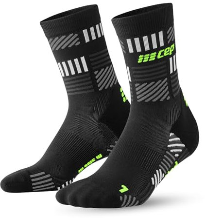 CEP - Laufsocken mit Kompression für Herren, The Run 4.0 Mid Cut Socks, mittellange Kompressionsstrümpfe, Größe V/XL / 45-48, black/neon yellow (LE)