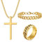 Kreuzkette Herren Edelstahl Herrenarmbänder Edelstahl Herren Ringe Set Silber Gold Schwarz Schmuck Herren Damen Kreuz Anhänger Kette Kettenarmband Ketten Ringe Schmuck für Männer (Gold Satz B)