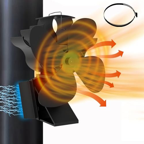 furein Kaminventilator,Ofenventilator Magnetisch,2 IN 1 leiser Ofenventilator Ohne Strom,Kaminlüfter für Kaminofen/Kamin/Ofen/Holz/Ofenrohr/Rauchrohr/Feuerstelle/Brennholz mit Eisen-Clip,Thermometer