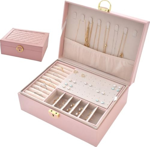Portagioie in pelle con chiusura a chiave, da donna, rosa, ragazza, da viaggio, bianco, rettangolare, piccolo, nero, con lucchetto, verde (rosa)