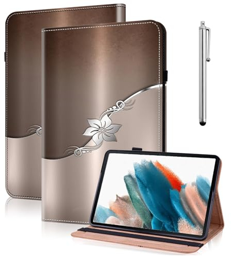 TUOLISG Hülle für Fire HD 10 Tablet(9. und 7. Generation - 2019 und 2017) mit Stift,Ultra Dünn PU Leder Brieftasche Ständer Klapp Tablet Kindle Fire HD 10 Hülle-Silberne Blume