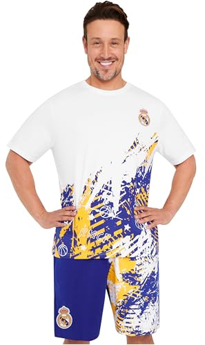 Get Trend Real Madrid CF Mens Pyjamas Set Short PJs Soft Breathable Nightwear Sleepwear Summer Lounge Set Football Mens Gifts (S, Multi Real Madrid)