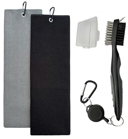 Generisch Scratch Golf Reinigungs-Set, 2 Mikrofaser Golfhandtücher (50 x 40cm) + Golfschläger Reinigungsbürste