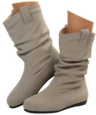 EJIMUQO Regali Donna Natale Stivali Bianchi Donna Tacco Stivaletti Tacco Alto E Plateau Stivali Con Risvolto E Zeppa Stivali Bianchi Tacco Basso Stivali Donna Beige Tacco