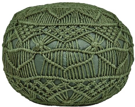 Beliani Outdoor Hand Woven Pouffe Ottoman Synthetic Material Garden Accessories 50 x 50 cm Green Aadhi